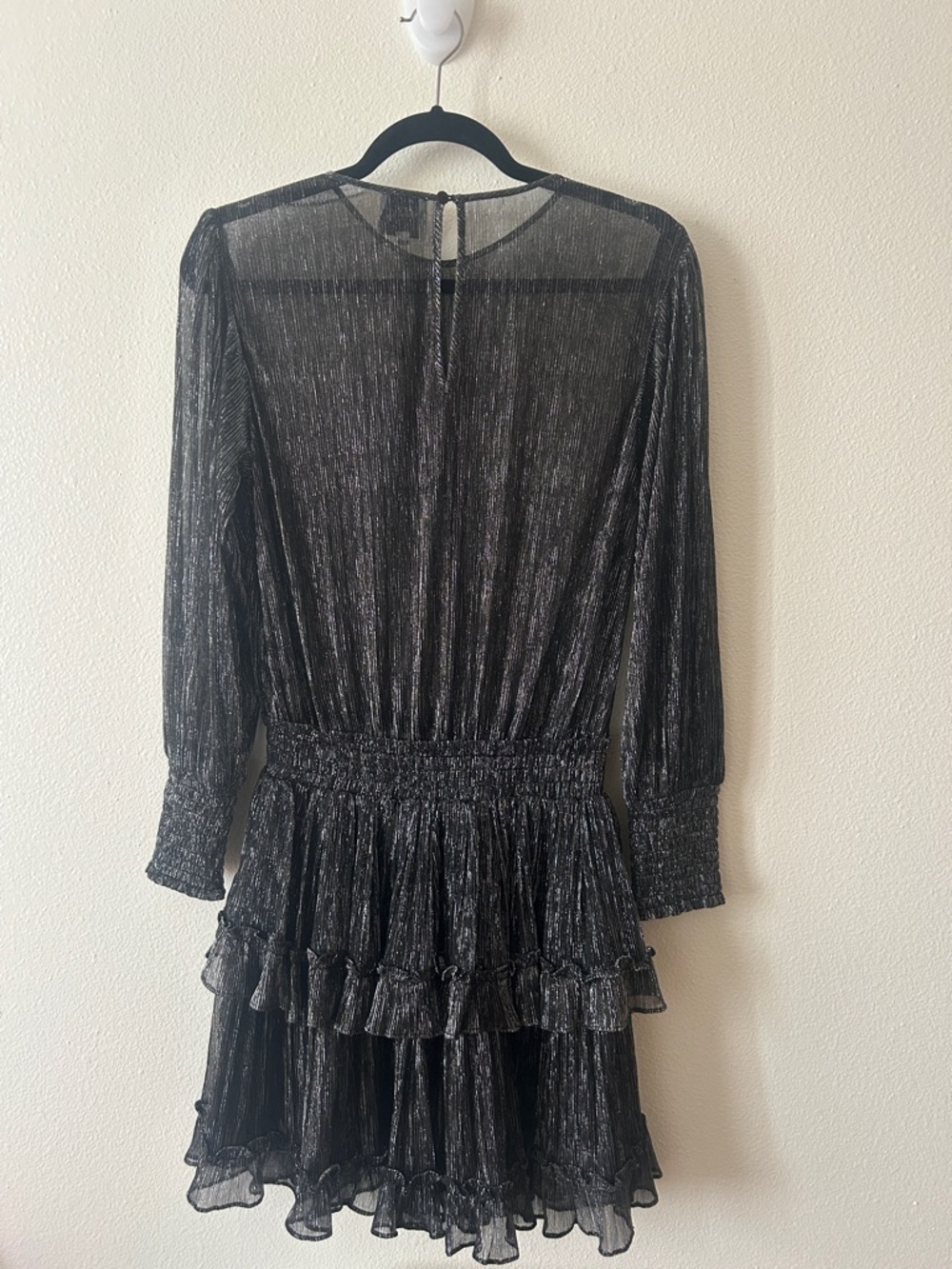 Misa Los Angeles Black Metallic Ruffle Long Sleeve Mini Dress - Picture 4 of 4